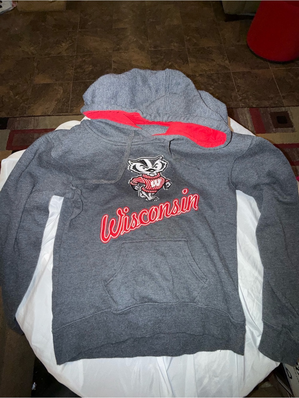 Stadium Athletics Wisconsin Hooded Sweatshirt- Black- medium- teen
